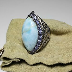 Larimar and Tanzanite Ring 925 Silver Sz 10